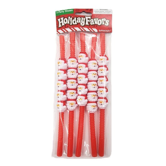 Vintage “Amscan – Holiday Favors” Santa Claus Straws – Set of 5 – NEW - Picture 2 of 4